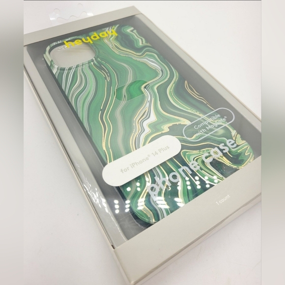 Stylish Green Gold Marble Print iPhone 14 Plus Case by Heyday - Picture 4 of 6
